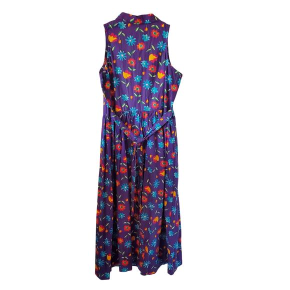 Hanna Andersson Sleeveless Button Front Floral Print Midi Dress Large Purple - Picture 3 of 4